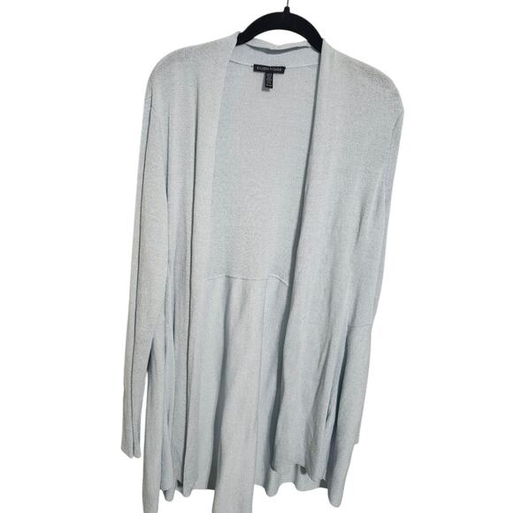 Eileen Fisher Sweater Womens XL Linen Pale Blue Blend Long Open Knit Cardigan - Picture 6 of 9